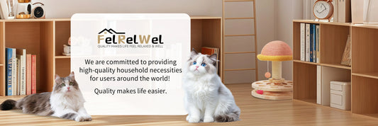 Two cats relaxing near wooden shelves and a cat tree in a cozy room promoting Cat Tunnels