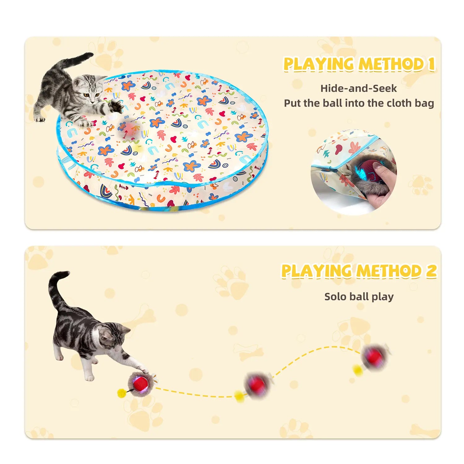 FelRelWel automatic cat toy with colorful play mat and interactive balls for solo and hide-and-seek play