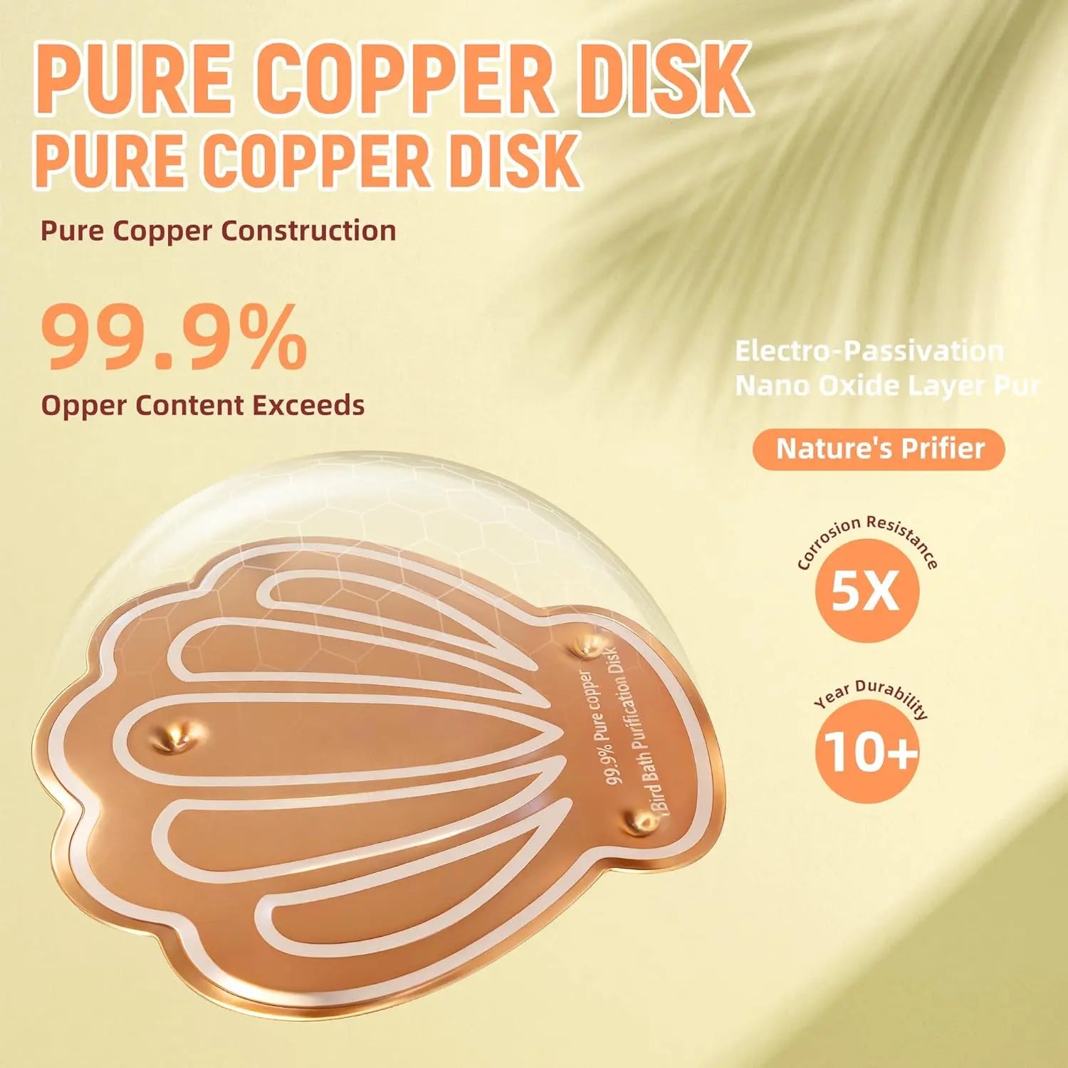 Pure copper bird bath copper cleaning disk showing intricate design and high copper content for effective cleaning