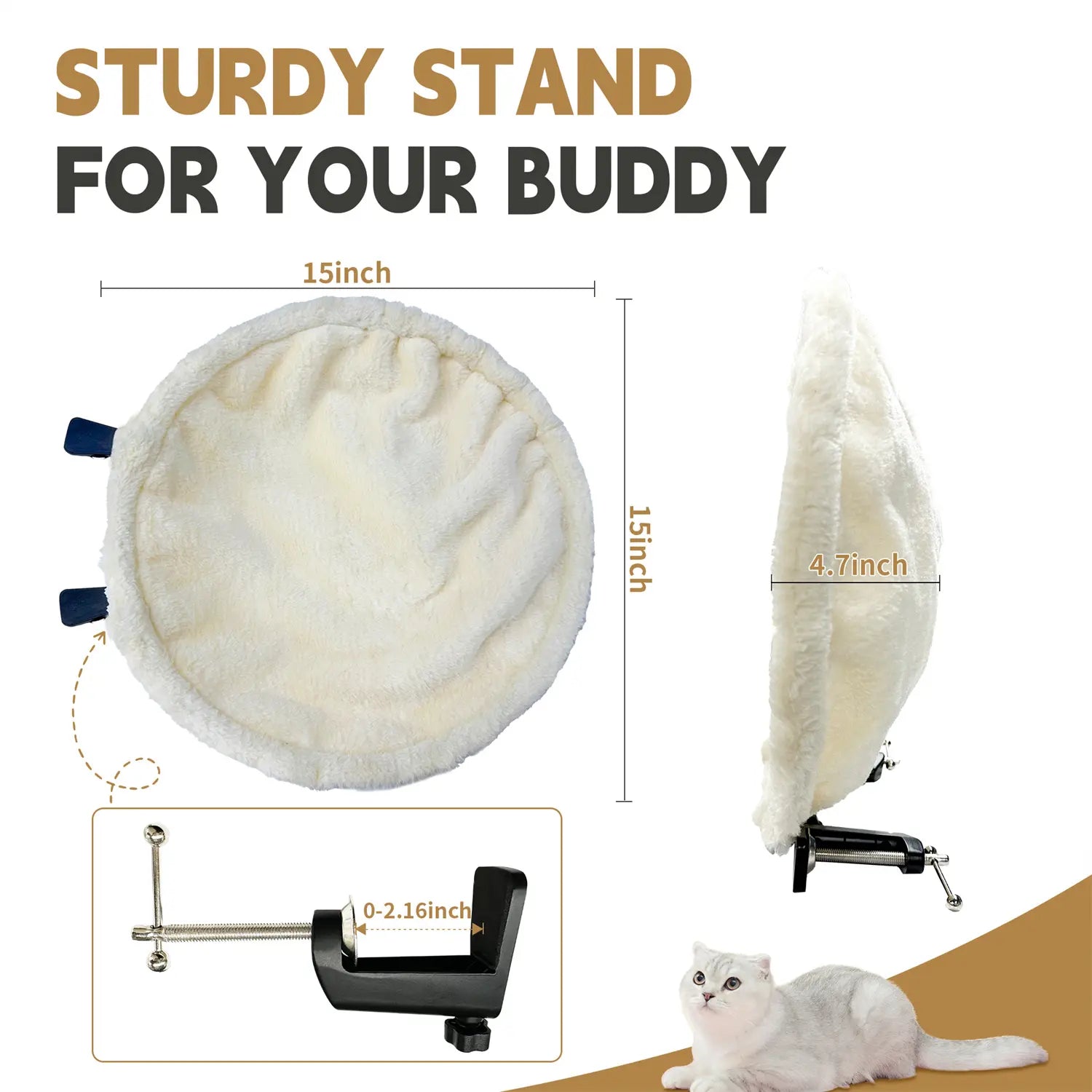FelRelWel cat desk bed with sturdy round plush stand 15 inch diameter and adjustable clamp