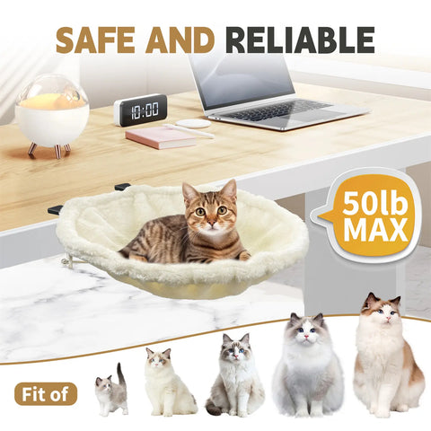 FelRelWel cat desk bed with soft plush cushion supporting up to 50lb for cats resting under desk