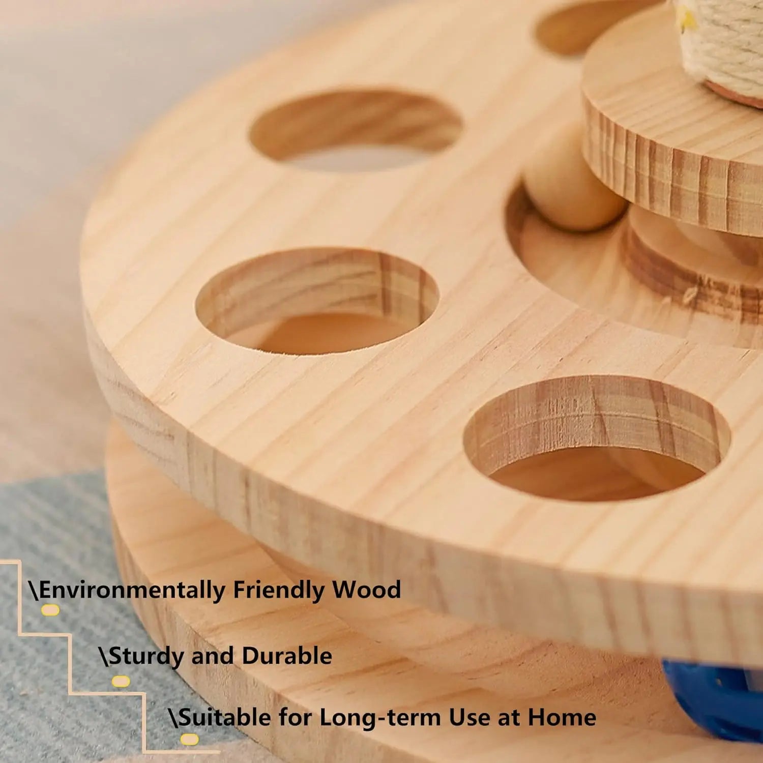 FelRelWel wooden cat scratching post with round holes made from environmentally friendly wood