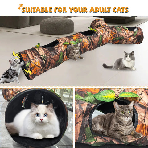 FelRelWel cat tunnels camouflage design with multiple openings for adult cats playing and resting