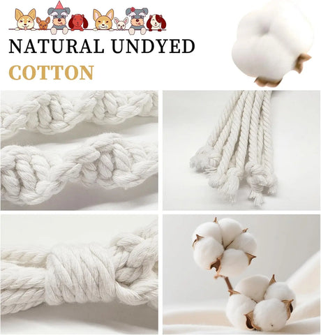 Natural undyed cotton dog rope toys for aggressive chewers, durable and safe for playtime