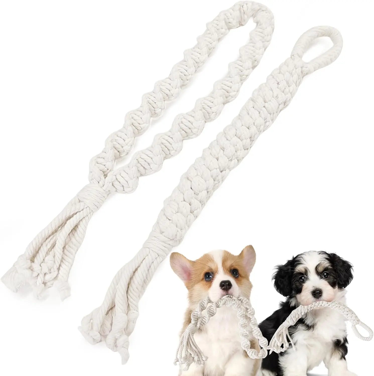 Durable dog rope toys for aggressive chewers in white cotton, perfect for tugging and chewing fun