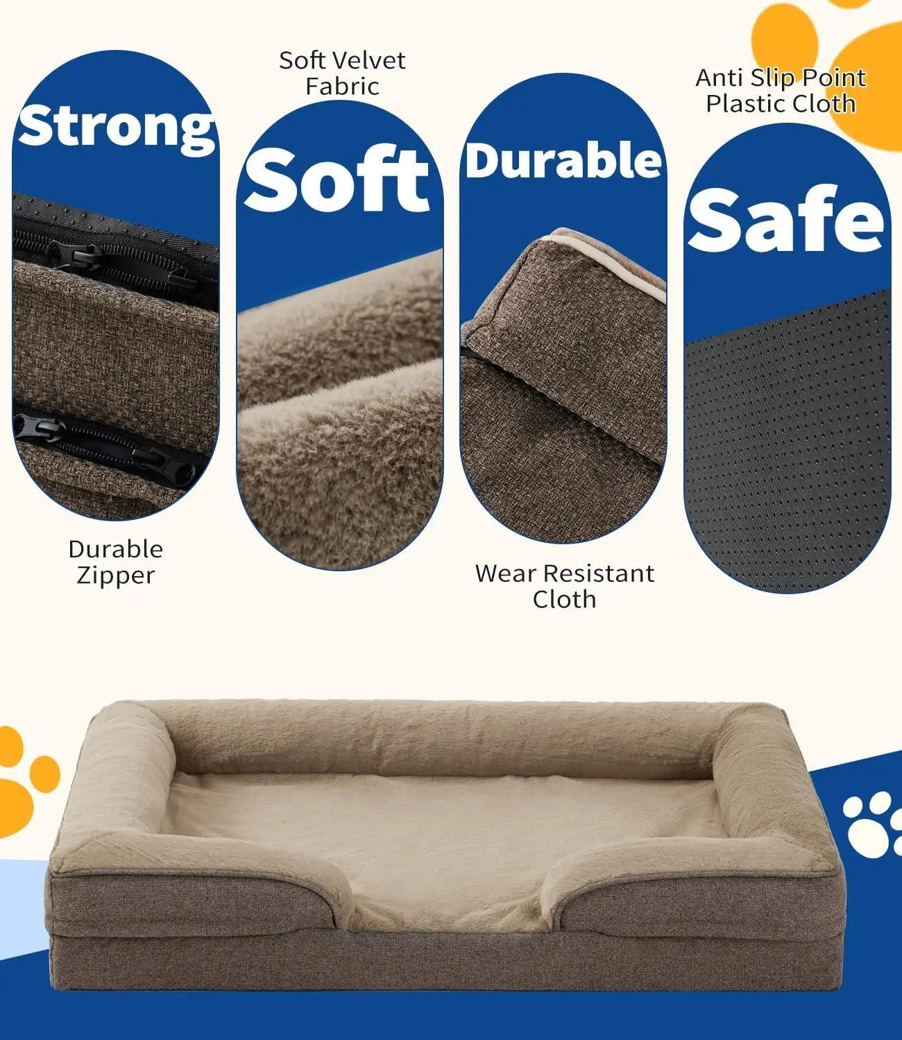 FelRelWel dog sofa bed with soft velvet fabric, durable zipper, wear resistant cloth, and anti slip plastic bottom