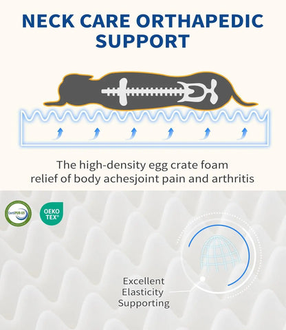 Illustration showing neck care orthopedic support with high-density egg crate foam for dog sofa bed pain relief