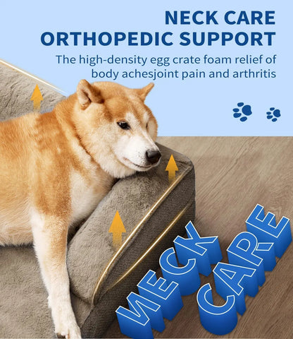 Dog sofa bed with orthopedic neck care and high-density crate foam for joint pain relief