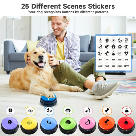 FelRelWel dog talking buttons set with 25 different scene stickers and colorful buttons for pet communication