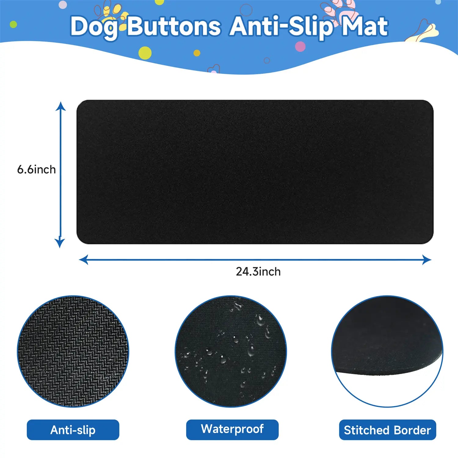 FelRelWel dog talking buttons anti slip mat 24.3 by 6.6 inches waterproof with stitched border