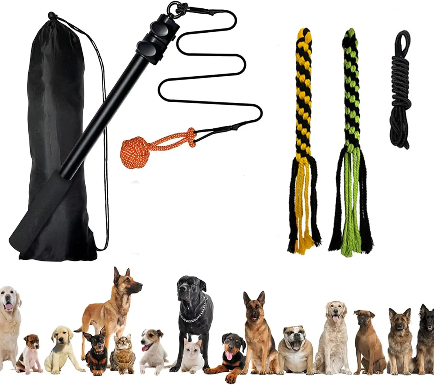 FelRelWel dog teaser wand with detachable toys and carrying bag Flirt Pole for Dogs