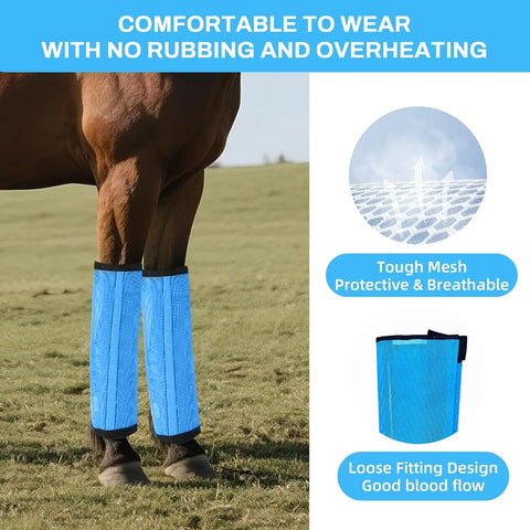 Horse fly boots and mask set in blue, designed for comfort and breathability without overheating