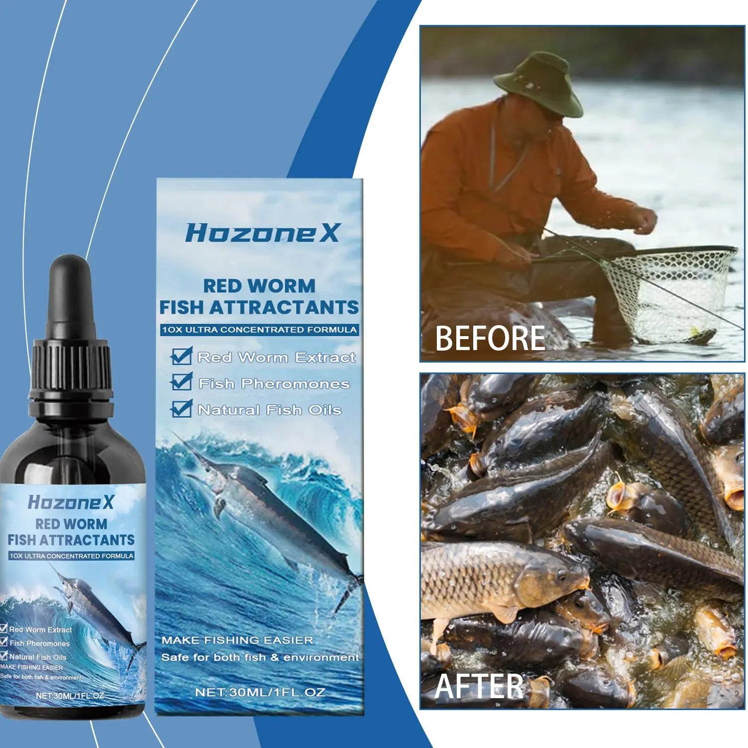 FelRelWel Hozonex Red Worm Fish Attractants liquid fishing bait enhancer with before and after fishing results