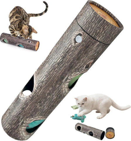 FelRelWel interactive cat toy for indoor cats resembling a log with openings for playful engagement
