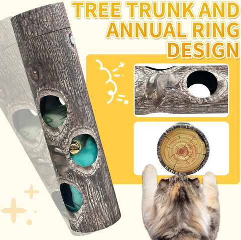 Interactive cat toy for indoor cats featuring a tree trunk and annual ring design for engaging play