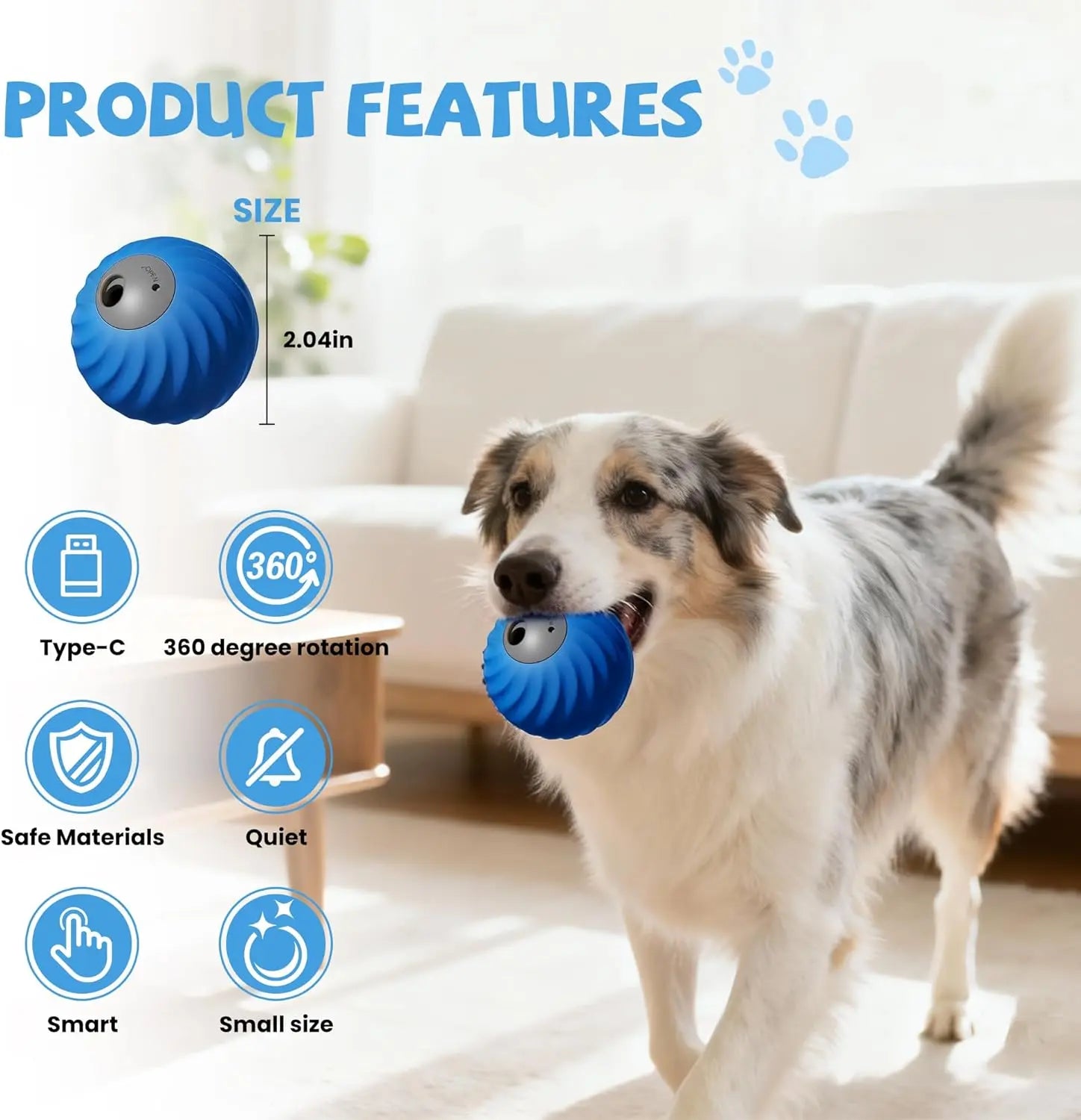 Blue interactive dog treat ball promoting playtime and mental stimulation for pets