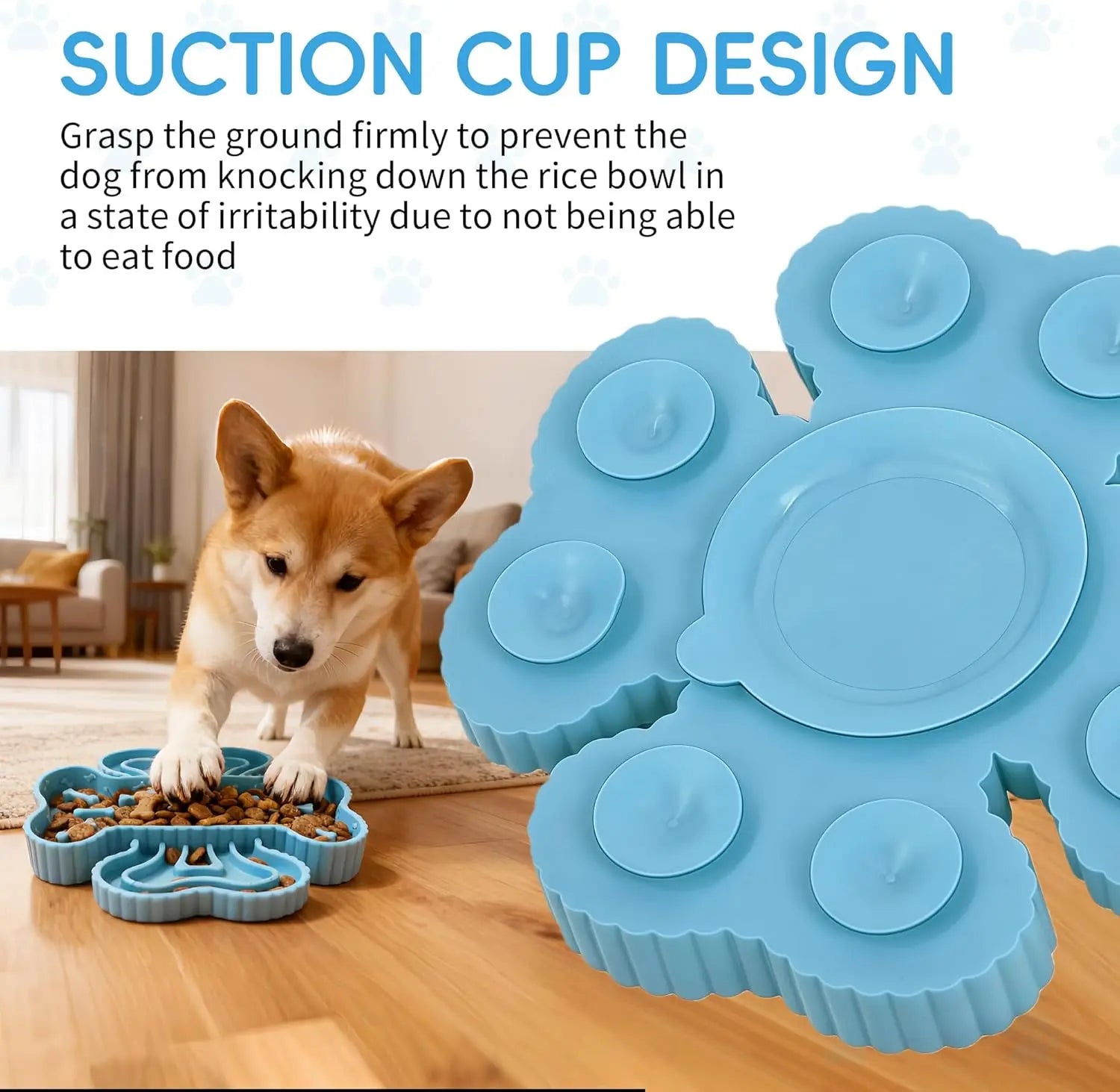 Silicone slow feeder dog bowl with suction cup design to prevent sliding and promote healthy eating habits
