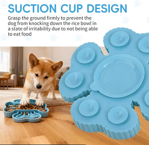 Silicone slow feeder dog bowl with suction cup design to prevent sliding and promote healthy eating habits