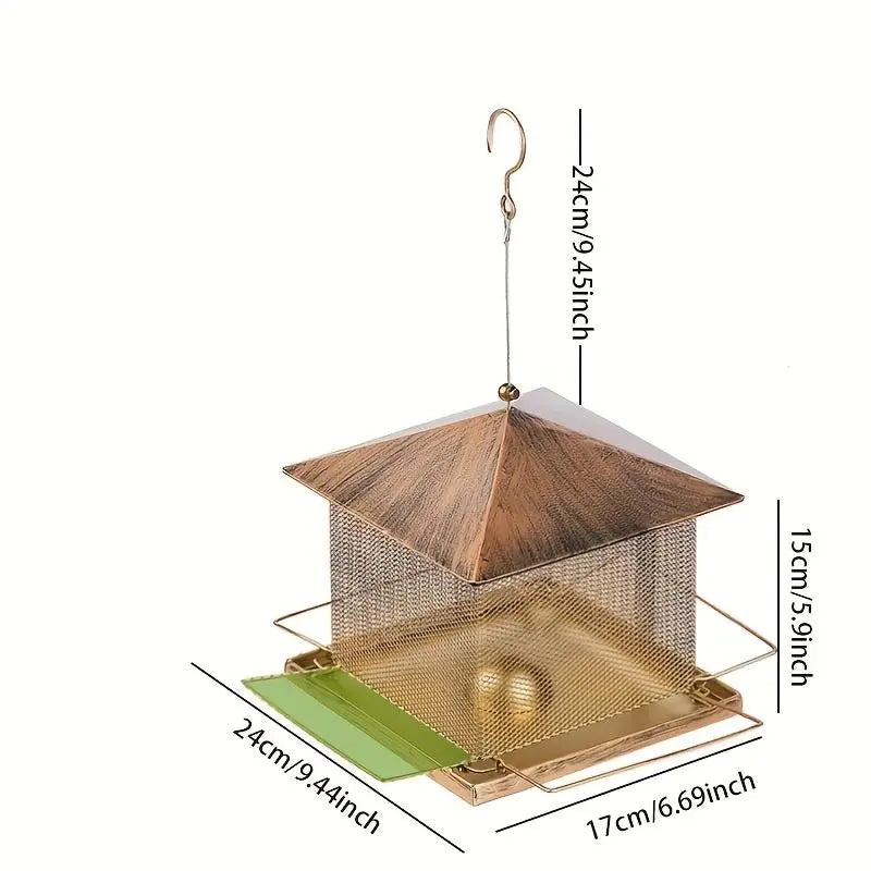 FelRelWel squirrel proof bird feeder with mesh sides and metal roof for outdoor birds