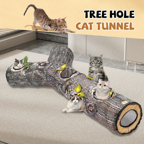 FelRelWel tree hole cat tunnel with realistic log design and multiple openings for playful cats