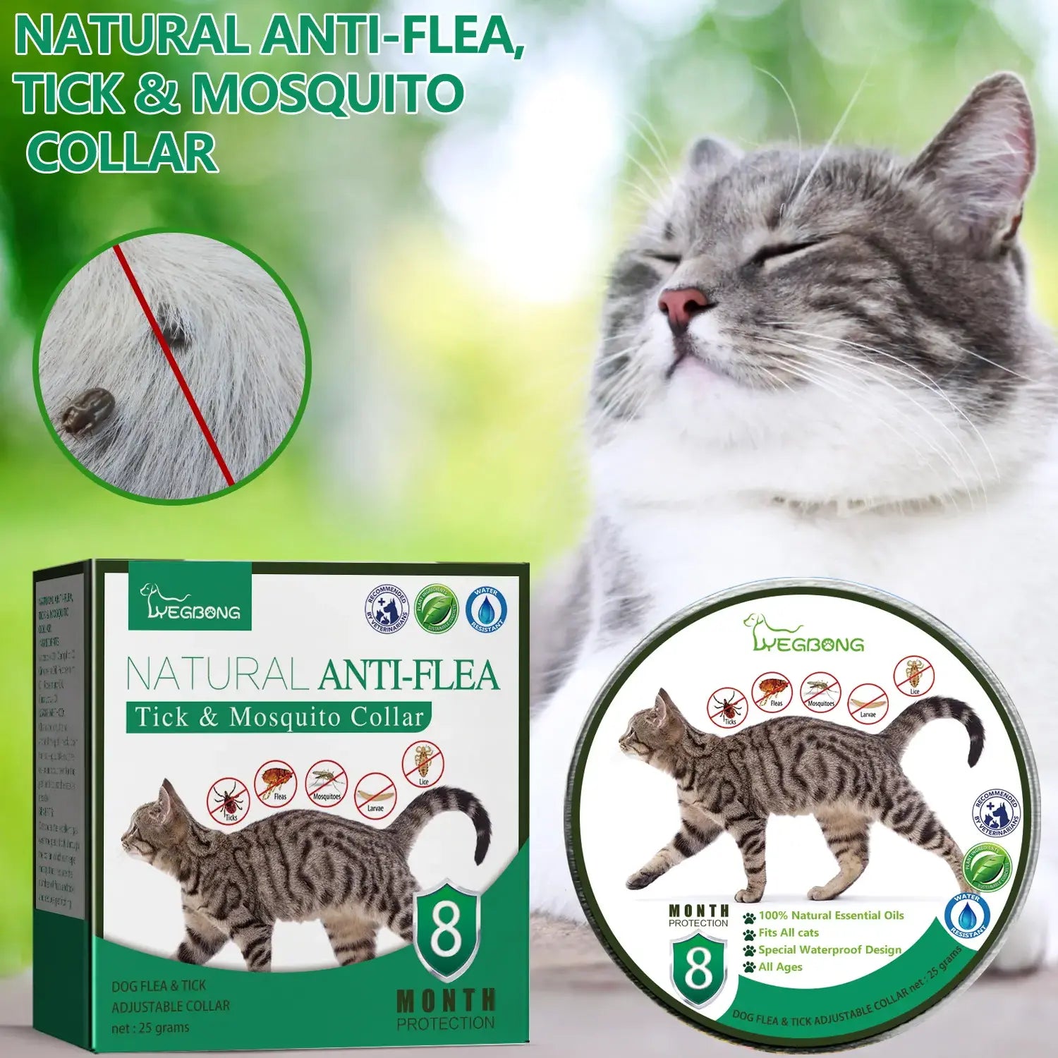 natural essential oil tick prevention collar for cats with anti-flea and mosquito protection