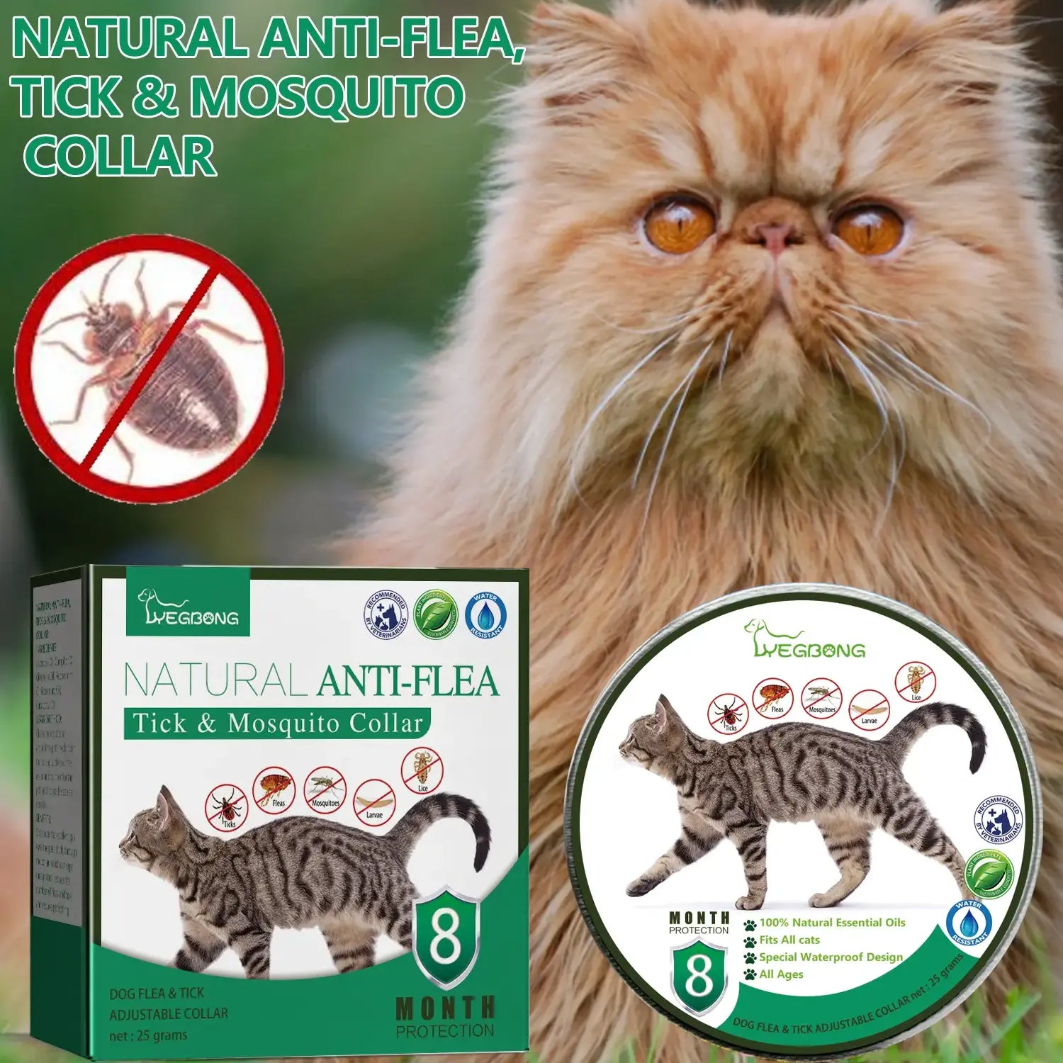 FelRelWel cat tracker collar natural essential oil tick prevention collar with anti-flea and mosquito protection