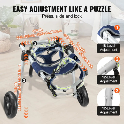 FelRelWel dog wheelchair for back legs with adjustable width length and height for pet mobility